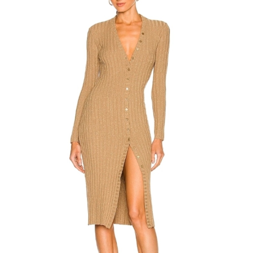 Enza Costa Lurex Sweater Rib Cardigan Midi Dress